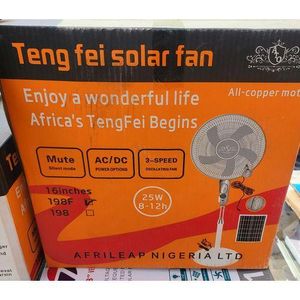 Teng Fei 16 inch solar rechargeable standing fan with panel and remote Prepaid meter friendly