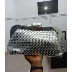 Fashion Clasic Women’s Silver Woven Clutch Purse – Elegant Evening Handbag