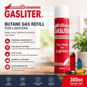 Gasliter  Gas Refill for Lighters – 300ml Universal Lighter Refill Can