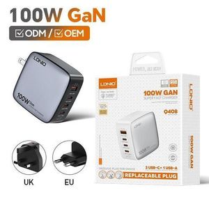 LDNIO Q408 100W GaN Super Fast Charger UK Plug 4-Port USB PD Charger for laptop and phone 