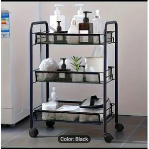 3-Tier Heavy-Duty mesh Mobile Storage Cart with Hooks & Wheels