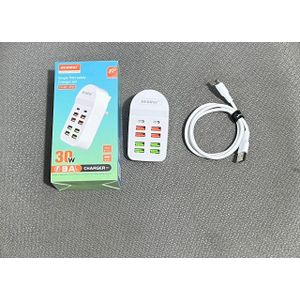 Recrsi 10-in-1 Multi-Port Charger – 8 USB Ports + 2 Type-C Ports, 30W 9A