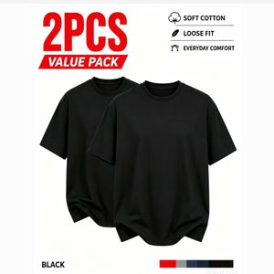 Banagat Men's 2 Piece Solid Black T-Shirt Set - Soft Breathable Cotton All-Match Durable Casual Tops Tees for Work and Daily
