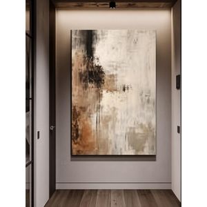 Frameless Abstract Neutral Wall Art Canvas – Modern Minimalist Painting, Beige Brown & Black Artwork for Living Room, Bedroom, Office & Home Decor