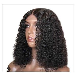 Super soft budget pixie curl wig with T frontal 14 inches natural color