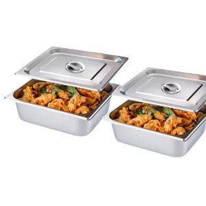 Clo 2pcs of Stainless Steel Serving Bowls with Lids, Commercial Self-Service Bowls, Restaurant Buffet Boxes, Convenient Heating Square Bowls, Serving Bowls in 1/2 Size, Fast Food Cart Display Boxes, Outdoor Camping Boxes
