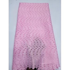 Dry Paper Voile Lace Fabric Baby Pink Openwork Pattern with stone –long length 60. 5yards.
