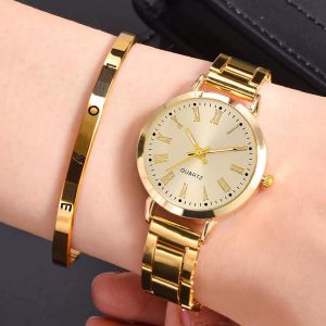 2in1 Women Quartz Wrist Watch Bracelet -Gold