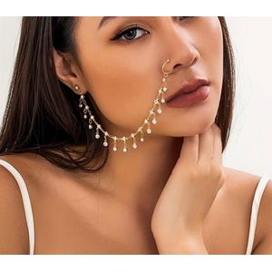 Clo 1pc Women's Fashion Nose Clip + Earring Chain Set, Indian Style Nose Ring for Banquets and Parties, Holiday Gift, Family Gift