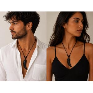 Carved Tusk Pendant Necklace – Tribal Style Unisex Black Cord Jewelry 