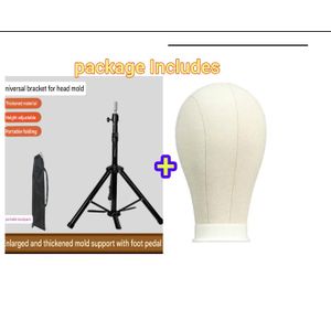 Canvas Mannequin Head With Wig Tripod Stand with Foot pedal 