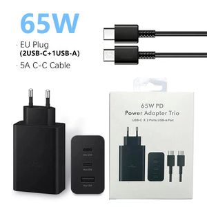 Samsung 65W Super Fast Charger 3ports USB Trip Power Adapter, Usb C-65w, Usb C-25w, Usb A-15w For Phones and Tablets. 