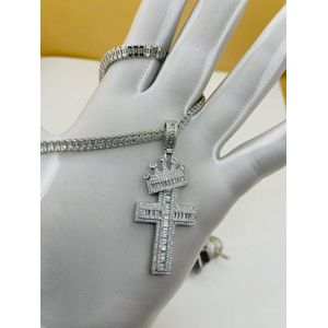 Classy Italian Cuban Exotic Diamond Iced  Silver Chain & Cross Pendant