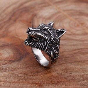ONIBENZ Silver-Tone Stainless Steel Wolf Head Ring For Men