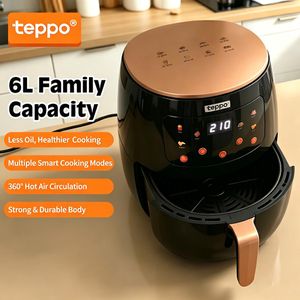teppo 6L SmartAirFryer, Large Capacity Family Oil-Free Cooker - Touch Screen Smart Electric Oven with 1400W, Non-Stick Basket, for Whole Chicken, Baking, Frying & Grilling (Black)