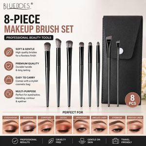 8-Piece Makeup Brush Set - Eyeshadow, Blending, Contour & Angled Eyeliner Brushes with Cosmetic Bag, Professional Beauty Tools