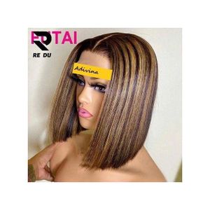 Short Blunt Bob Piano Highlight Wigs With Closure Hair Wig - 12 Inches