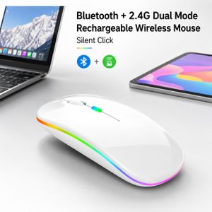Ultra-thin Wireless Mouse 2.4G Bluetooth Dual Mode Rechargeable Silent, ergonomic mouse - White