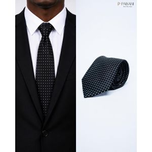 PABANI Premium Midnight Black Pin Dot 100% Silk Mens Tie For Special Work Occassions