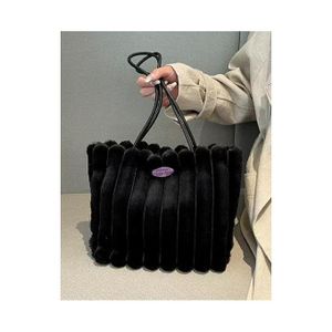 Vibrant black Plush Faux Fur Tote Bag – Cute & Trendy Shoulder Handbag - Black