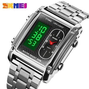 Skmei Very Fashionable Dual Timer Designer Silver Steel Wrist Watch