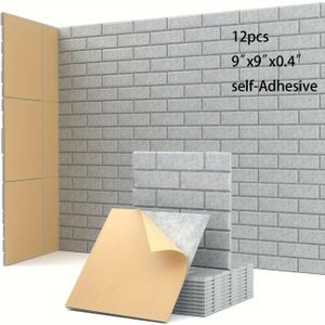 12-piece pack of noise-reducing wall panels, brick-patterned sound-insulating self-adhesive boards, for wall decoration and acoustic treatment - Gray