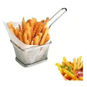 Stainless Steel Mini French Fry Basket – Square Net Mesh Chip Frying & Serving Holder"