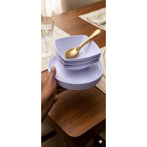 12 Pieces Unbreakable Ceramic Flat And Soup Plates with gold spoon 6pcs