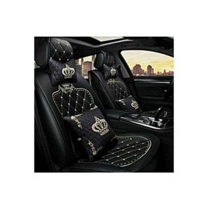 Universal Black Luxury Crown Car Seat Cover Leather For All Saloon Cars & 5 Seater SUVs