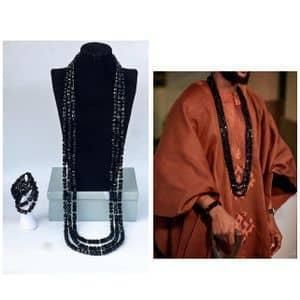 6 SET HAND AND NECK TRADITIONAL BLACK BEAD FOR MEN GROOMS BEAD JEWELRY SET