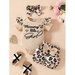 Baby Girl Clothes Short Sleeve Bodysuit +shorts+headband-beige