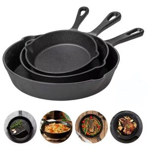 3pc Frying Pan Cast Iron Uncoated Black For Food Frying, Cooking And Stir-Frying Non-Stick Frying Pans Omelette Pan