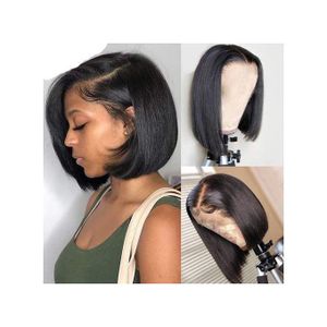 Female Short Hair Side Bob Wig - Black - Free hair accessories