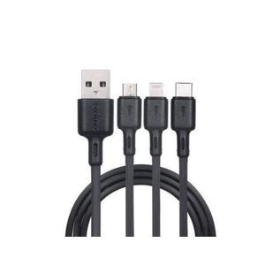 Oraimo Duraline 4 3A Fast Charging 3-in-1 Type-C & iPhone Lightning and Android Micro-USB 1.2m Cord Cable OCD-118MCL, Duraline 4 3-in-1 Fast Charging Cable (3A, 1.2m) – Type-C, Lightning & Micro-USB Triple Connector Cord - OCD-118MCL - Black