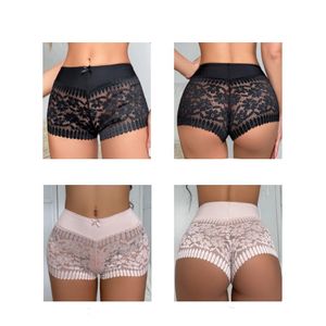 2pcs Black & Pink Lace Floral Boy-Shorts Panties - High Waist Boxer Brief Lingerie for Women