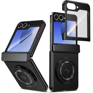 Hybrid Leather Case With Screen Protector + Ring Kickstand + Hinge Protection For Samsung Galaxy Z Flip 7 FE