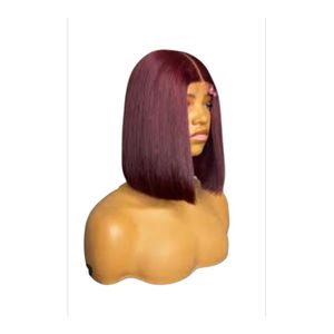 Luxury sdd( real hair) straight blunt bob wig with original 2 by 6 kim k closure 10 inches burgundy 