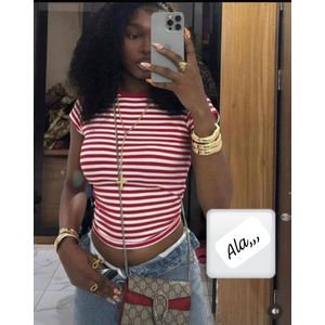 Women's Red &,White Cropped T-Shirt