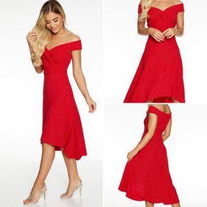 Quiz Red Glitters Bardot Dress