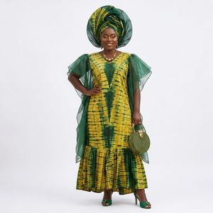 Boltmor  Alexia Hand Made Adire Bubu Dress with Scarf
