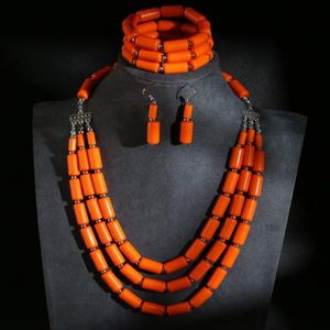 Three-Piece Orange Necklace Set Beaded Multi-Layered Jewelry set Bohemian for Women