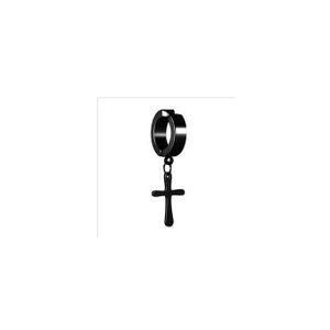 2 PCS BLACK CROSS MAGNETIC EARRINGS FOR MEN PUNK HOOP CLIP ON