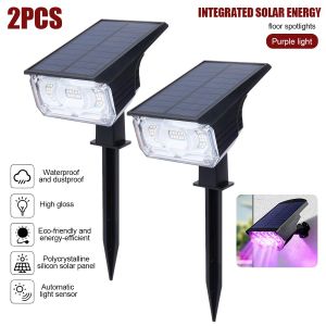 2PCS Solar Outdoor Lights Purple LED Spotlights Waterproof Landscape Yard Pathway Lights 3 Brightness Modes Ground Wall Mount