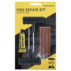 Tire Repair Kit, Heavy Duty Tubeless Tire Puncture Repair Kit with 3 Rubber Strips, T-Handle Tools, Glue, Universal Car Motorcycle Bike Emergency Tire Fix Kit