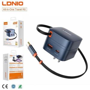 LDNIO 65W GaN Fast Charging Travel Adapter With Built in Retractable Cable
