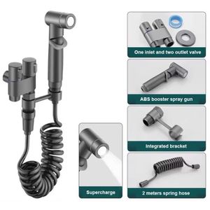 Portable toilet flushing, mini toilet faucet flushing set with washer, manual flush nozzle, toilet booster.