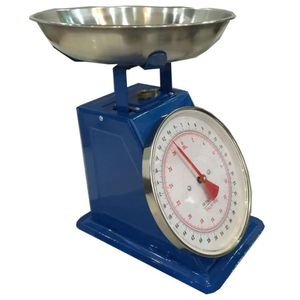blue 30kg/66lbs mechanical spring platform scale with a removable stainless steel tray.