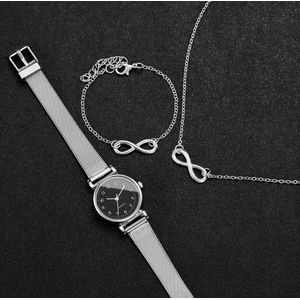 Clo Ladies' Watch Elegant Fashion Digital Small Dial Simple Trendy Quartz Wristwatch + Bracelet + Necklace 3pcs/set (Watch Box Not Included)