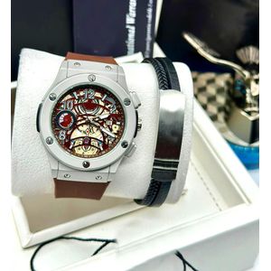 Fashion Choice Premium Leather Men's Wrist set of Watch with Fashionable Bracelet for Men's & Ladies