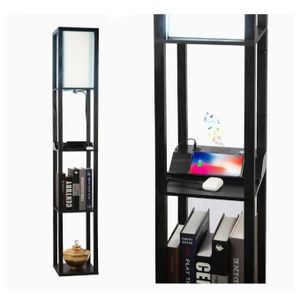 Jiosxc 3 Way Dimmable Shelf Floor Lamp With Touch Control Bluetooth Speaker, Wireless Charging Station & USB Port 